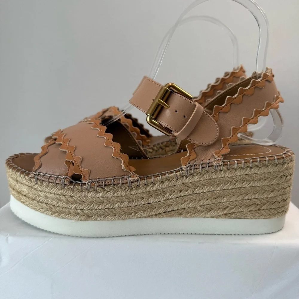 See By Chloe Glyn Leather Platform Espadrille Sandals Size 37